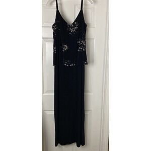 En Francais by Huey Waltzer Black Evening Dress W sparkly flowers womens size 16
